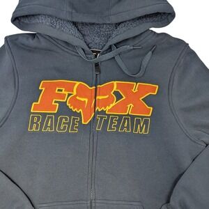 Y2K Fox Racing Team Sherpa Lined Zip Up Hoodie Blue Size S